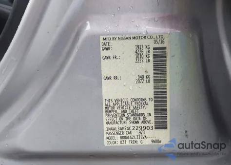 2016 Nissan Altima 2.5/2.5 S/2.5 Sl/2.5 Sr/2.5 Sv z USA, uszkodzony, nr VIN 1N4AL3AP2GC229903